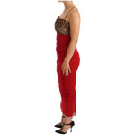 Dolce & Gabbana Brown Leopard Red Tulle Sheath Midi Dress 1728,67345645728,Clothing,Dolce & Gabbana,Dresses - Women - Clothing,IT36 | S,Material: 57% Cotton 18% Nylon 15% Elastane 10% Silk,New with tags,Red,Women,Women - Clothing Dolce & Gabbana DR28736-3