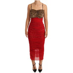 Dolce & Gabbana Brown Leopard Red Tulle Sheath Midi Dress 1728,67345645728,Clothing,Dolce & Gabbana,Dresses - Women - Clothing,IT36 | S,Material: 57% Cotton 18% Nylon 15% Elastane 10% Silk,New with tags,Red,Women,Women - Clothing Dolce & Gabbana DR28736-3
