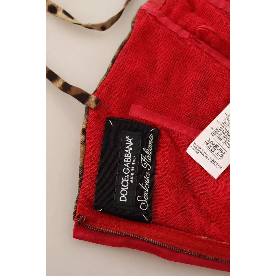 Dolce & Gabbana Brown Leopard Red Tulle Sheath Midi Dress 1728,67345645728,Clothing,Dolce & Gabbana,Dresses - Women - Clothing,IT36 | S,Material: 57% Cotton 18% Nylon 15% Elastane 10% Silk,New with tags,Red,Women,Women - Clothing Dolce & Gabbana DR28736-3
