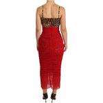 Dolce & Gabbana Brown Leopard Red Tulle Sheath Midi Dress 1728,67345645728,Clothing,Dolce & Gabbana,Dresses - Women - Clothing,IT36 | S,Material: 57% Cotton 18% Nylon 15% Elastane 10% Silk,New with tags,Red,Women,Women - Clothing Dolce & Gabbana DR28736-3