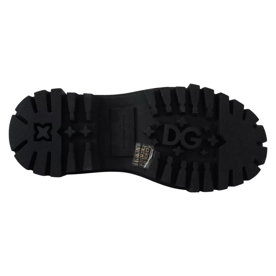 Dolce & Gabbana Black Leather Trekking Derby Embellished Shoes LA12915-36