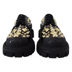 Dolce & Gabbana Black Leather Trekking Derby Embellished Shoes LA12915-36