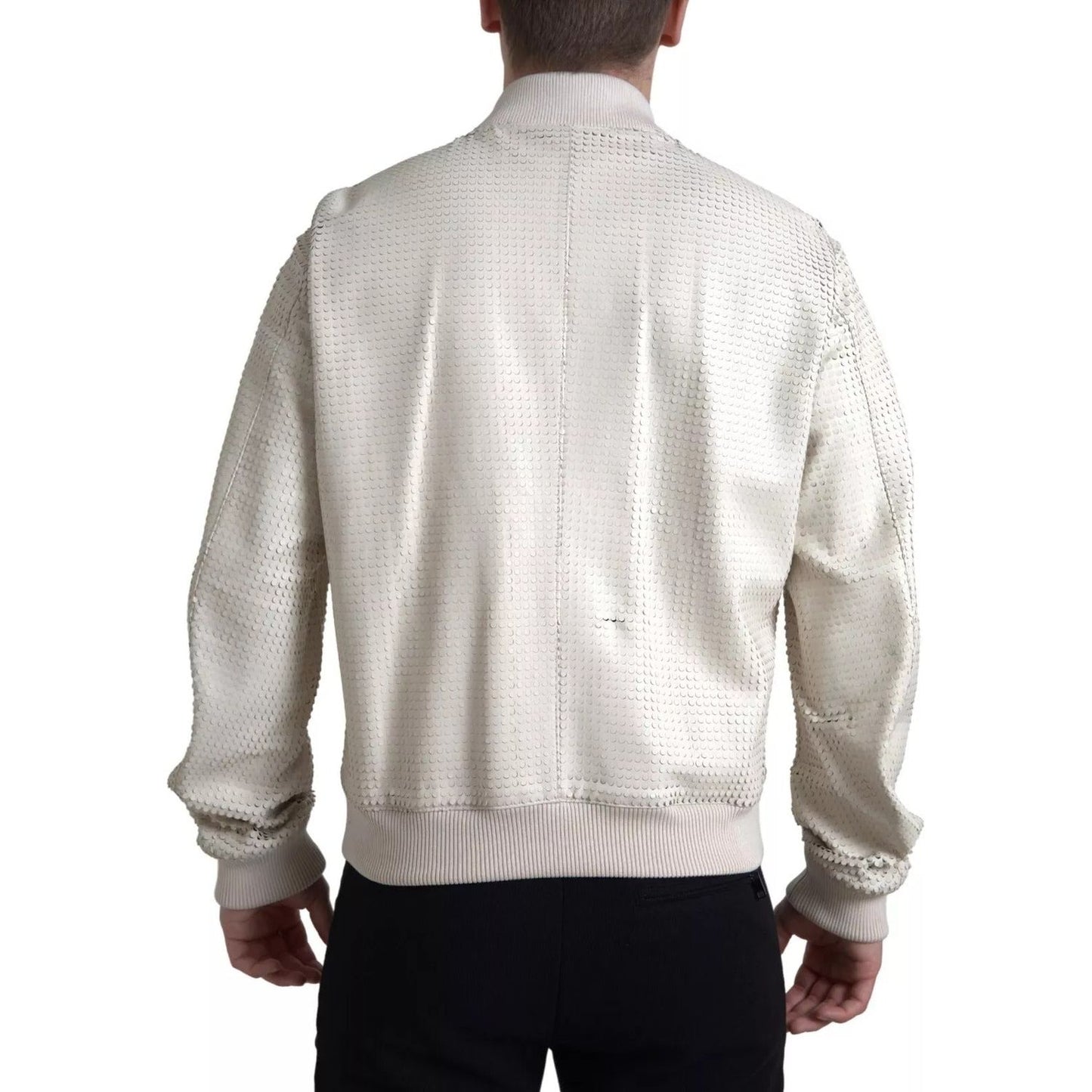 Dolce & Gabbana Off White LeatherPerforated Full Zip Jacket JKT3658-54