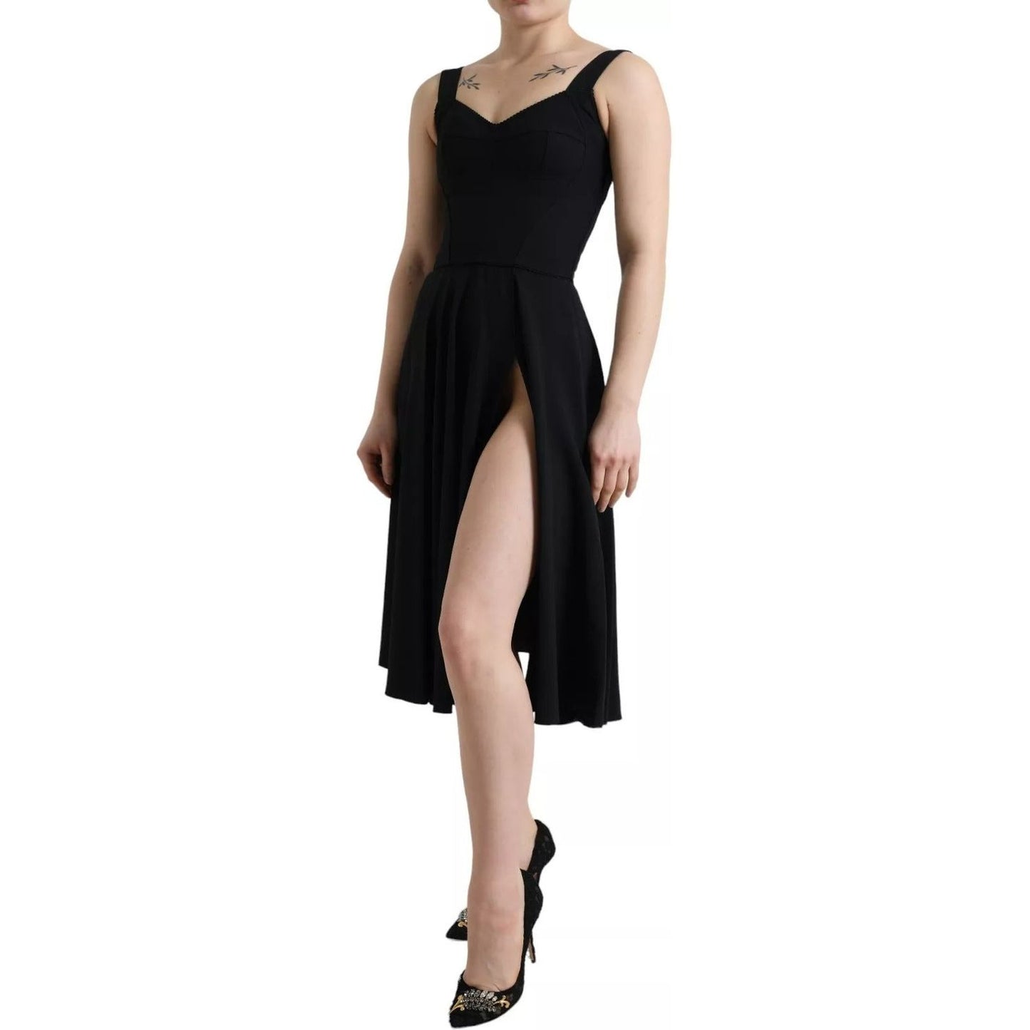 Dolce & Gabbana Black Sleeveless A-line Pleated Midi Dress 1728,67345645728,Black,Clothing,Dolce & Gabbana,Dresses - Women - Clothing,IT36 | XS,Preowned / Defect,Women,Women - Clothing Dolce & Gabbana DR281009-36