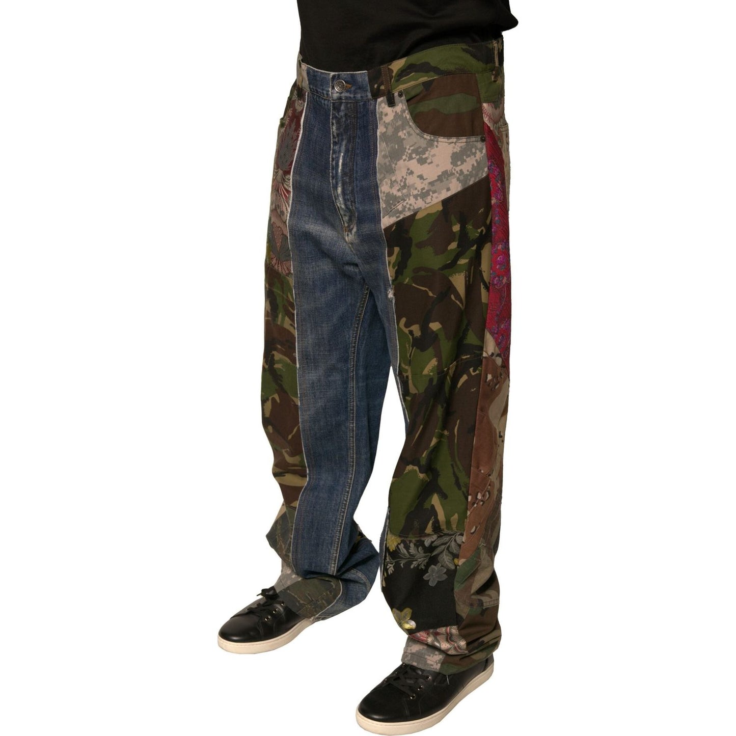 Dolce & Gabbana Blue Patchwork Cotton Straight Denim Jeans