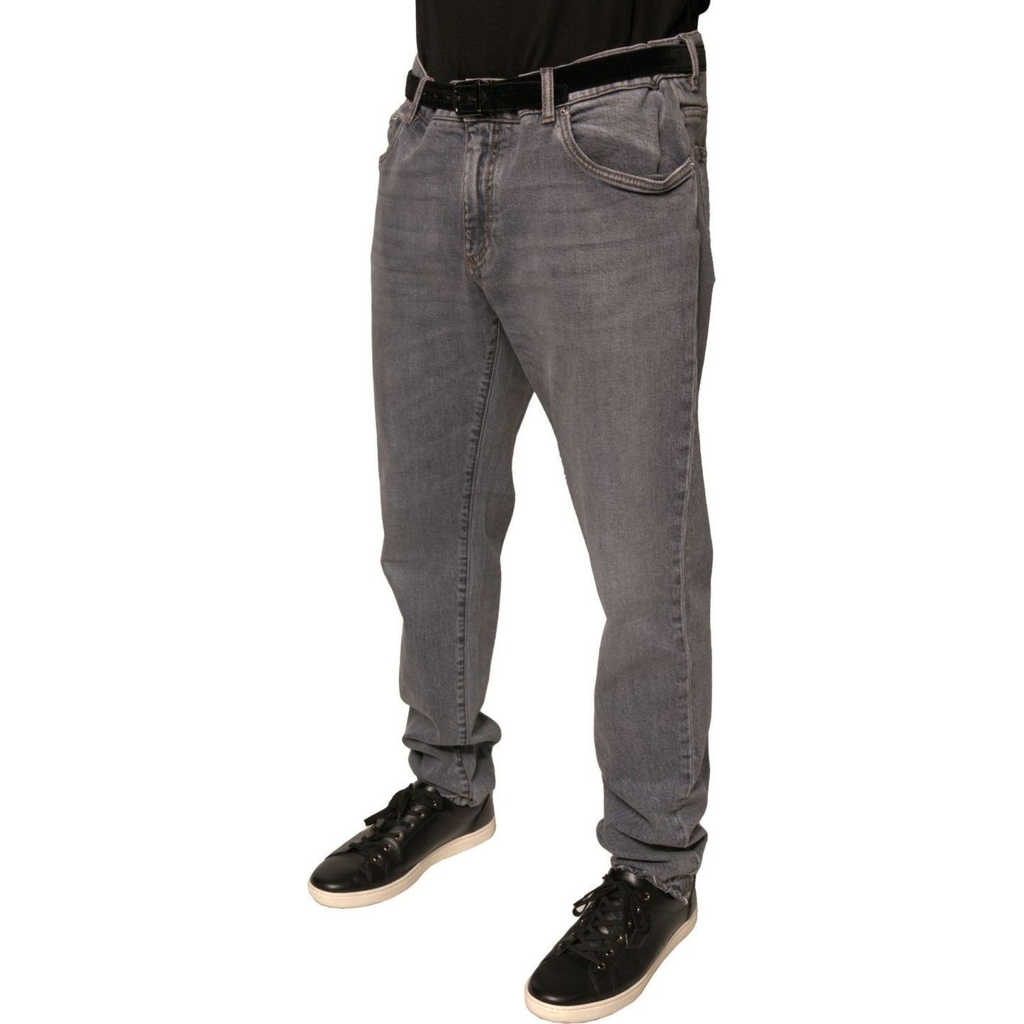 Dolce & Gabbana Gray Logo Cotton Stretch Skinny Denim Jeans