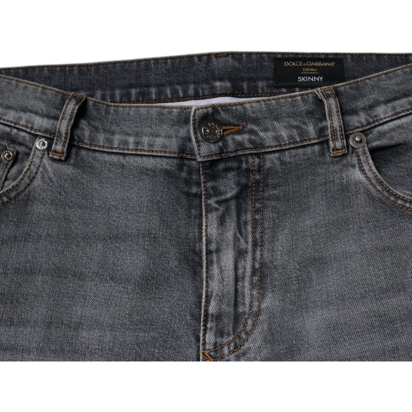 Dolce & Gabbana Gray Logo Cotton Stretch Skinny Denim Jeans