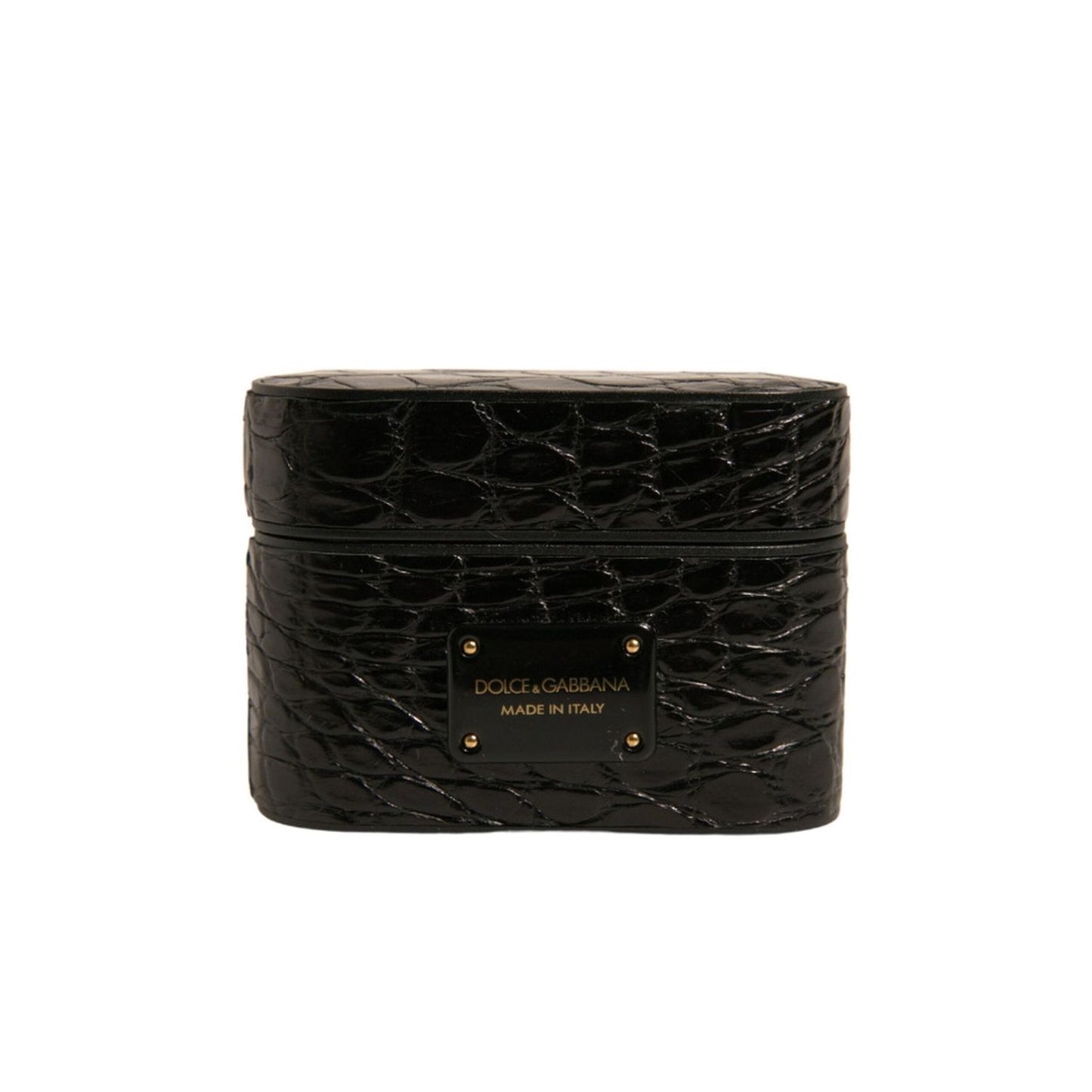 Dolce & Gabbana Black Leather Metal Logo Plaque Holder Airpods Case SMY10594