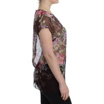 Dolce & Gabbana Black Key Floral Print Silk Blouse T-shirt SIG13203-2