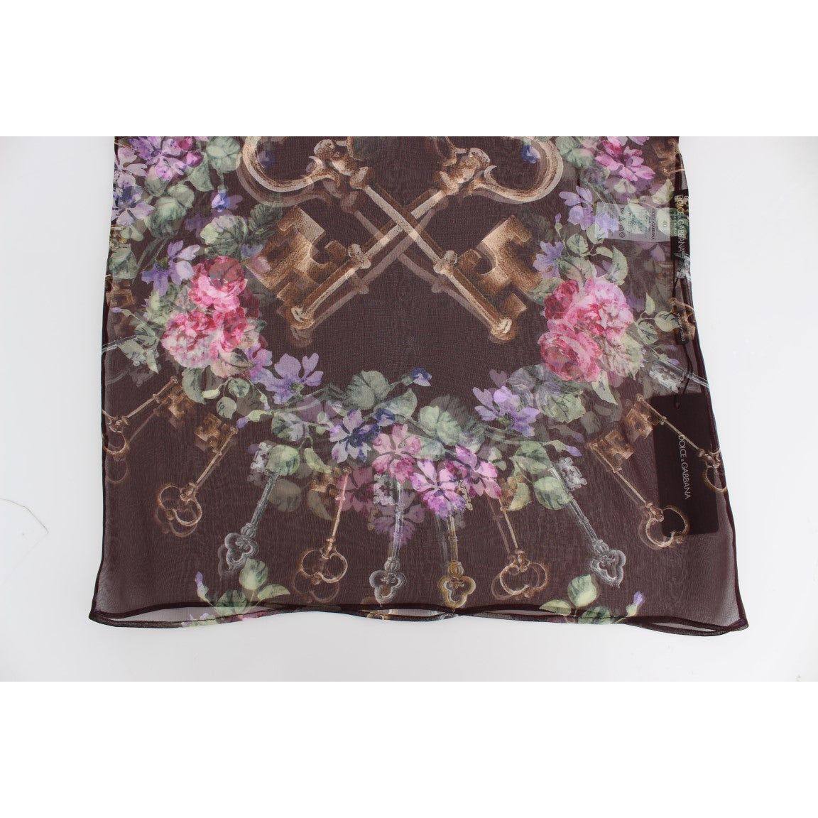 Dolce & Gabbana Black Key Floral Print Silk Blouse T-shirt SIG13203-2