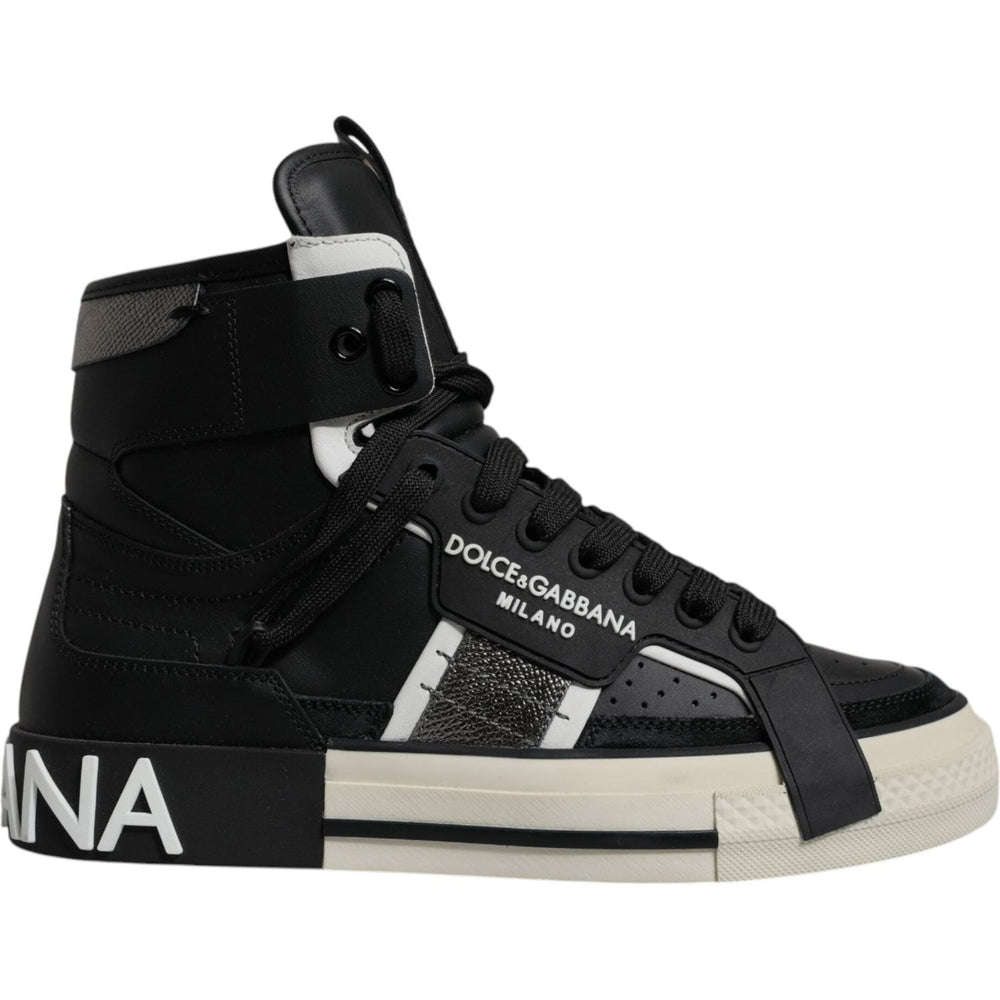 Dolce & Gabbana Black Silver Leather High Top Sneaker Shoes MV6744-39.5