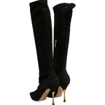 Dolce & Gabbana Black Suede Stiletto Knee High Boots Shoes LA12346-39