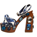 Dolce & Gabbana Multicolor Majolica Embellished Wedge Sandals Shoes