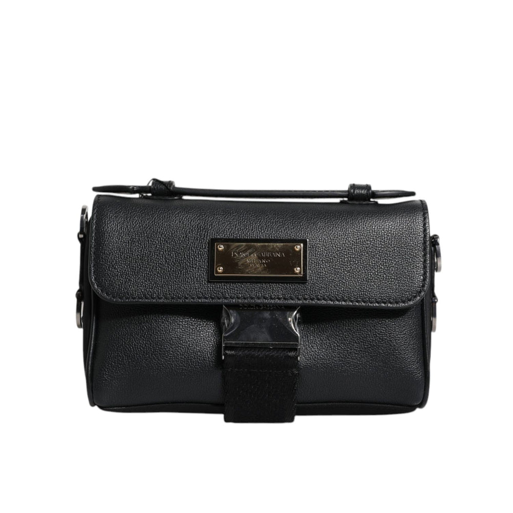 Dolce & Gabbana Black Logo Plaque Leather Buckled Shoulder Crossbody Bag BAG1616
