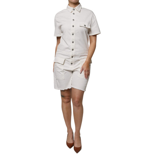 Please White Cotton Short Sleeves Button Down Romper Dress