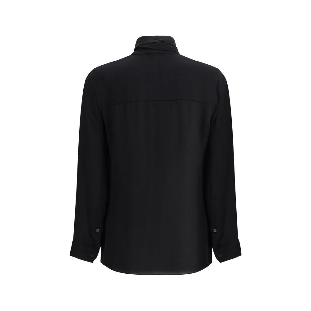 Back view of black Khaite Tash Silk Shirt featuring adjustable button cuffs and classic design for elegant style.