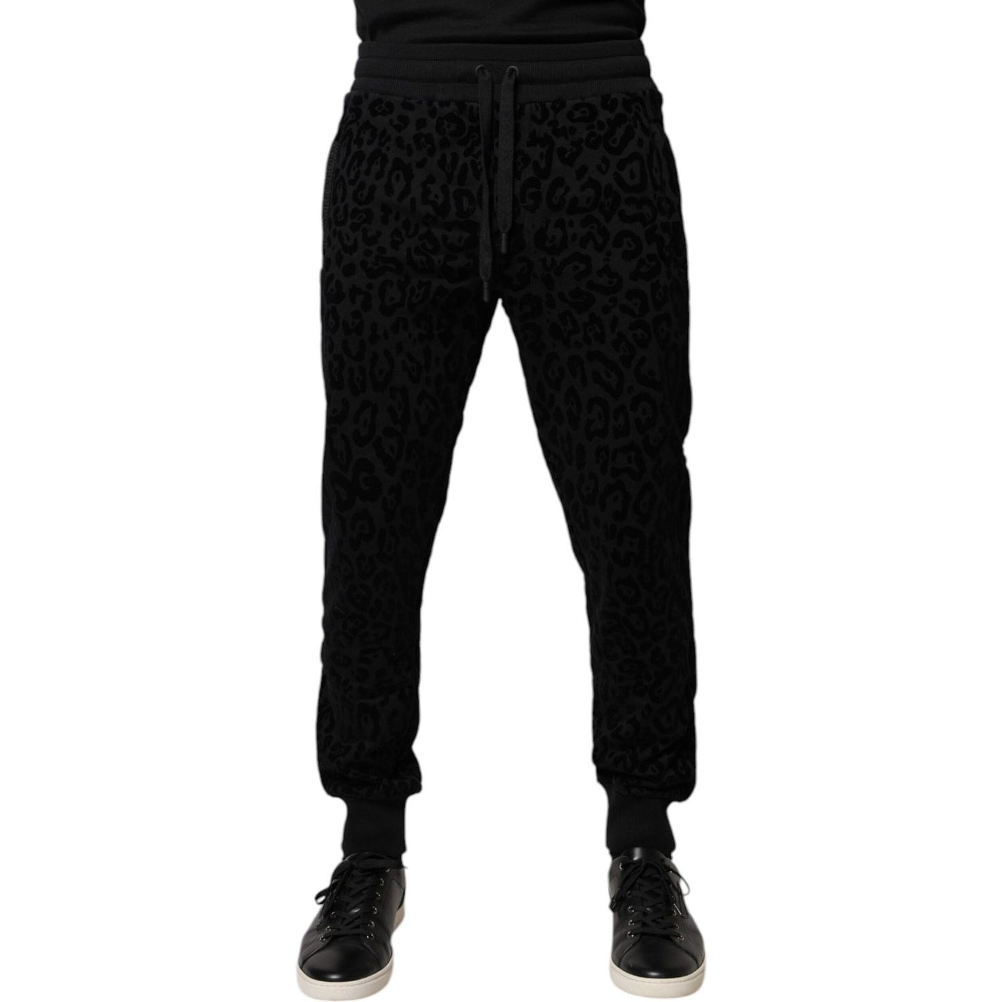 Dolce & Gabbana Black Leopard Cotton Jogger Sweatpants Pants PAN76030-46