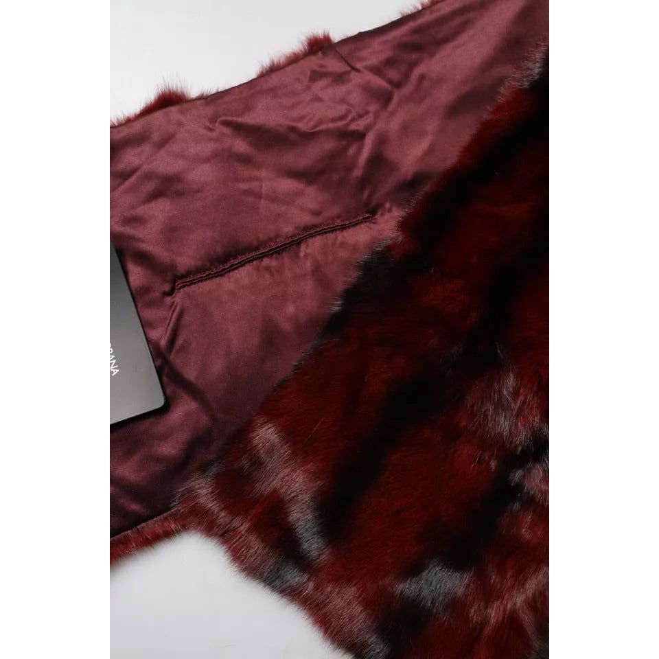 Dolce & Gabbana Black Red Stripe Fur Shawl Neck Wrap Scarf MS7101