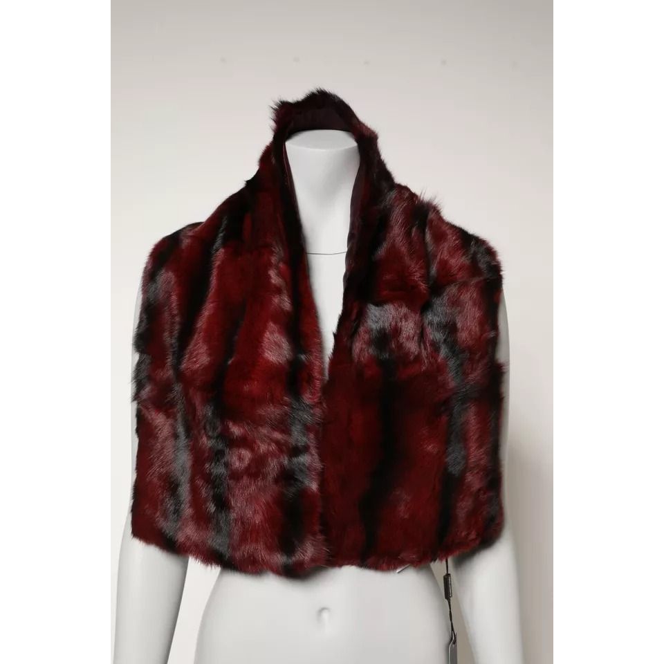 Dolce & Gabbana Black Red Stripe Fur Shawl Neck Wrap Scarf