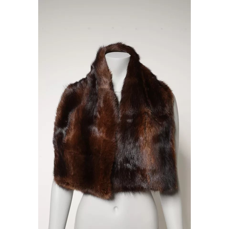 Dolce & Gabbana Black Brown Stripe Fur Shawl Wrap Scarf MS7104