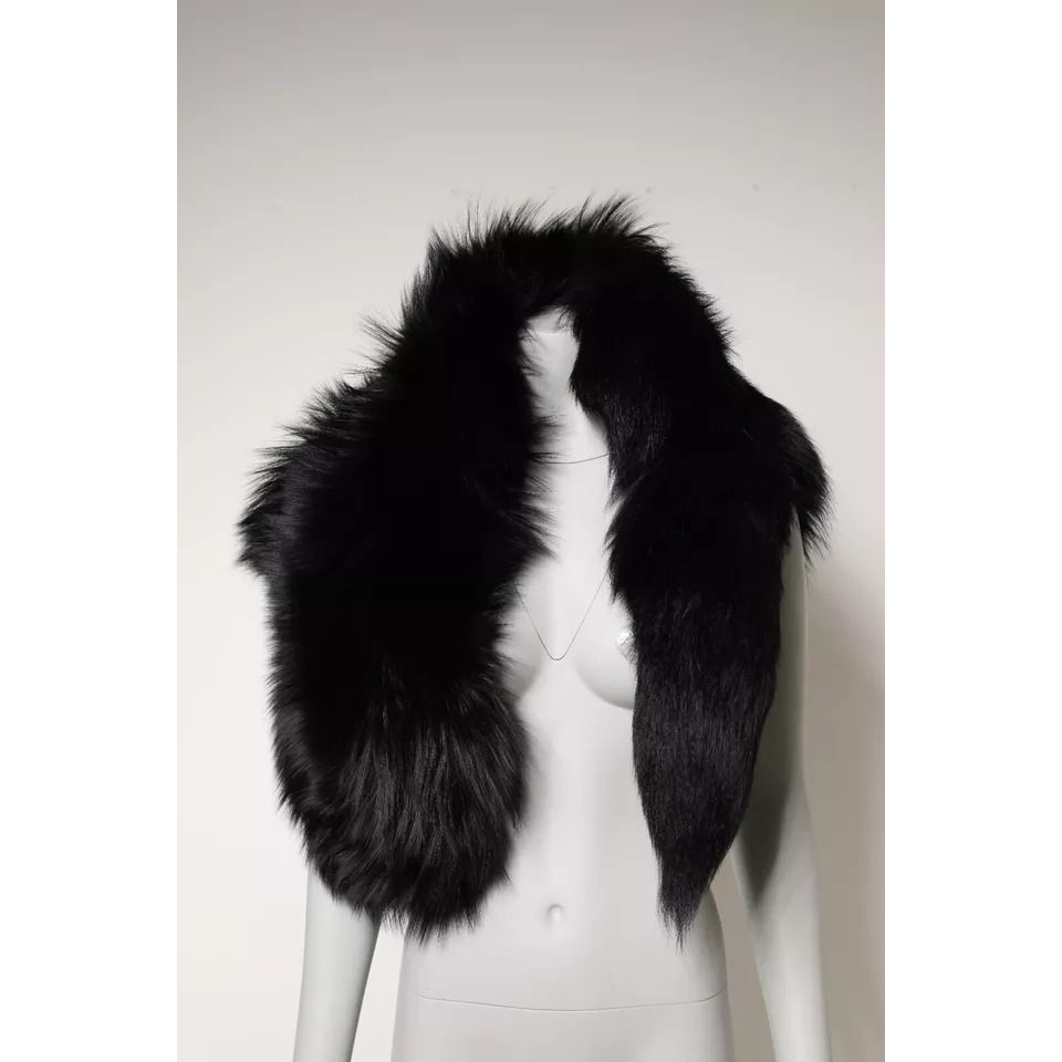 Dolce & Gabbana Black Fox Fur Neck Wrap Warmer Winter Scarf MS7117