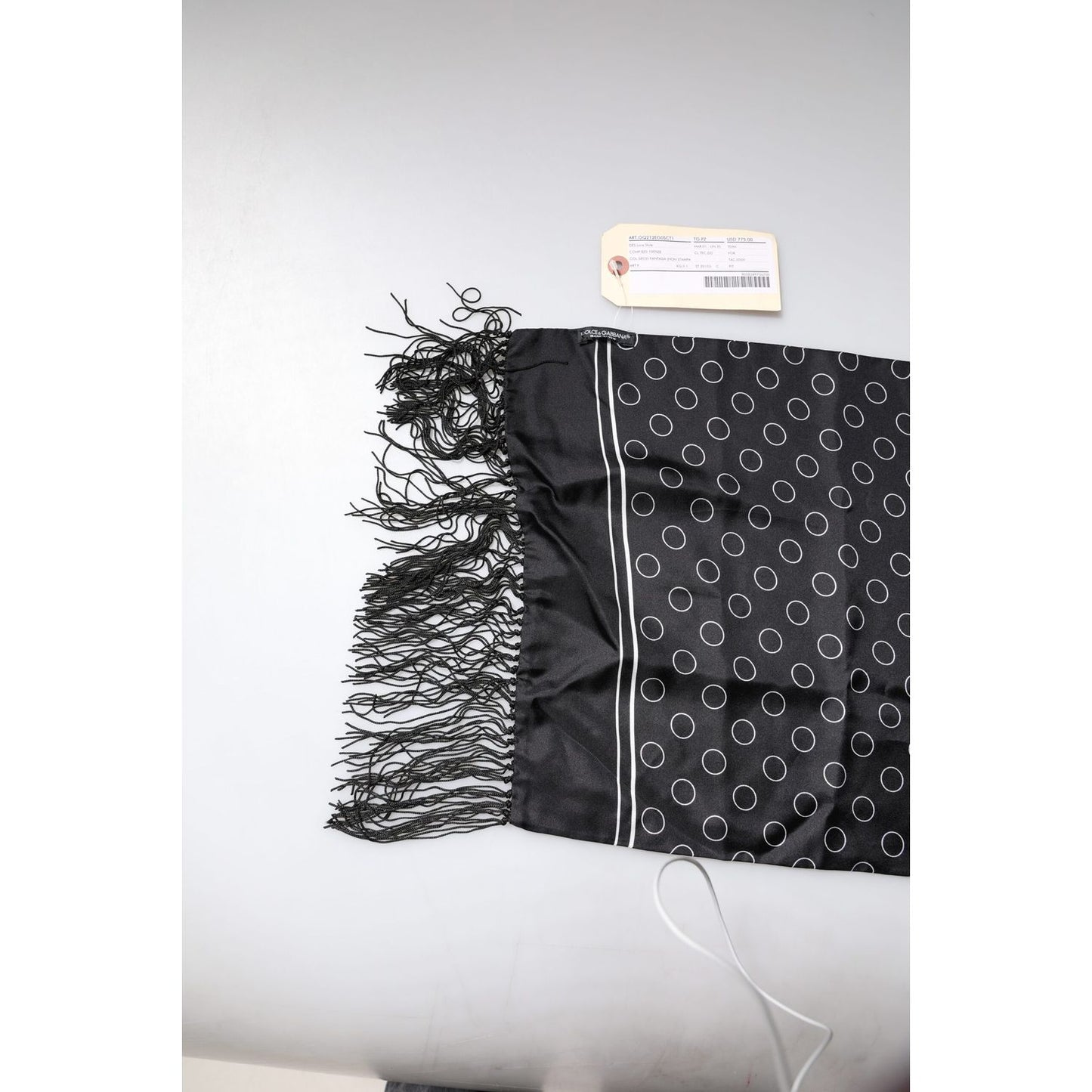Dolce & Gabbana Black Circles Silk Fringes Shawl Wrap Scarf MS7227