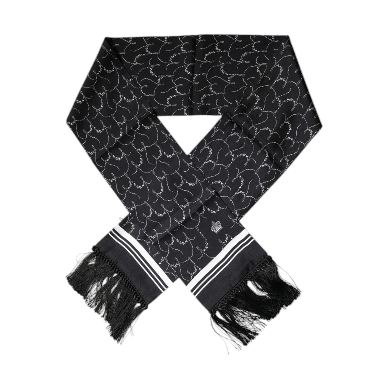 Dolce & Gabbana Black Patterned Skinny Fringes Shawl Scarf MS7238