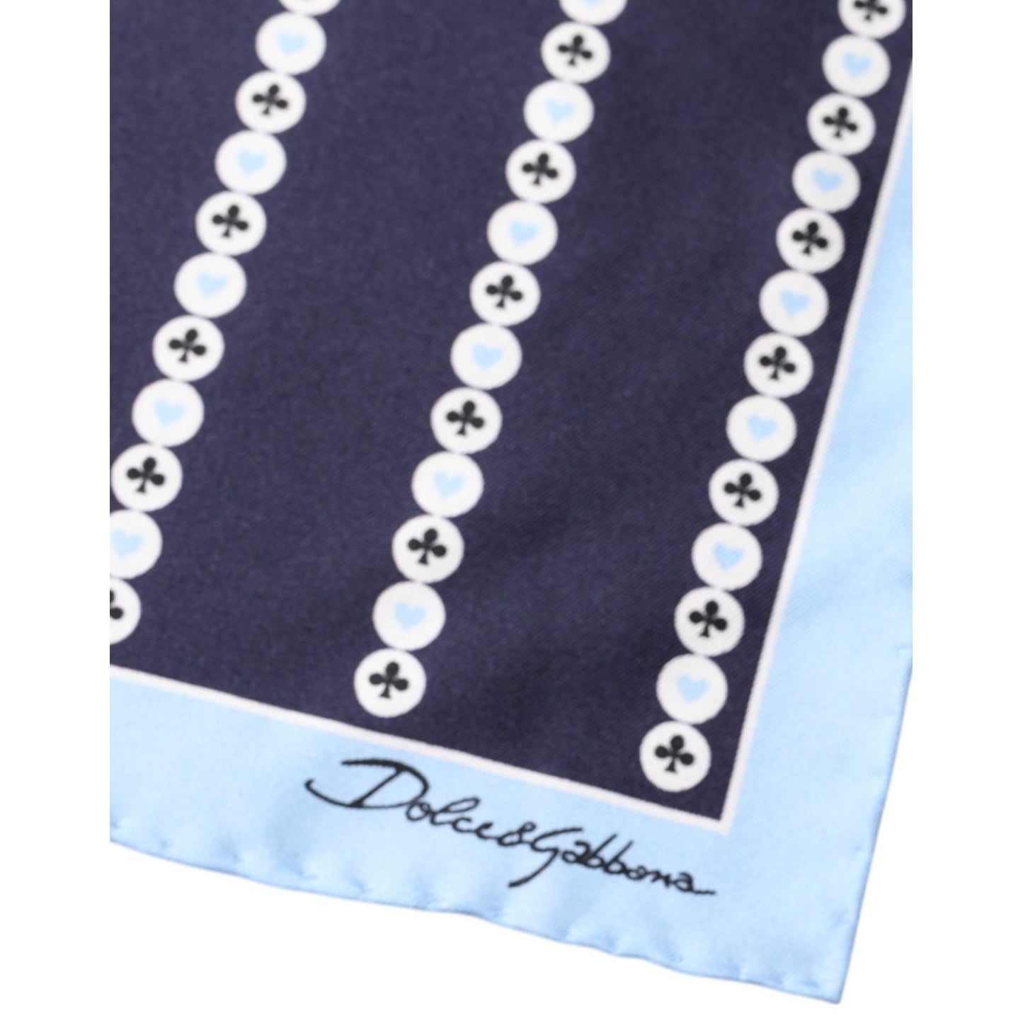 Dolce & Gabbana Blue Heart Spade Silk Handkerchief Scarf MS7276