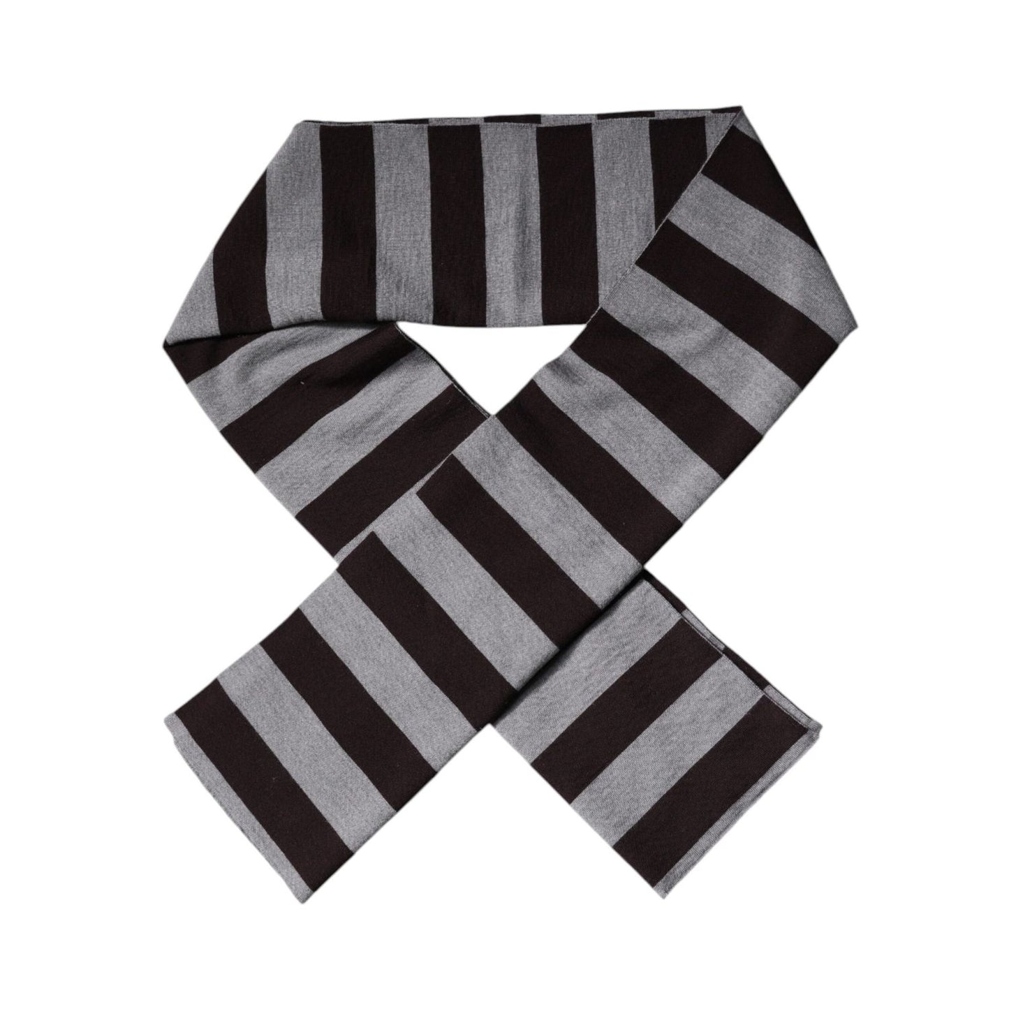 Dolce & Gabbana Black Gray Stripes Wool Neck Wrap Scarf MS7429