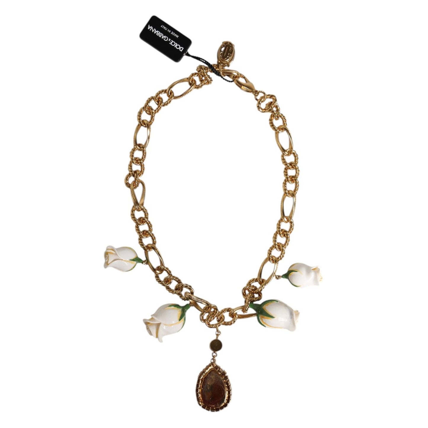 Dolce & Gabbana Gold Brass Short Chain Flower Crystal Pendant Necklace SMY10548