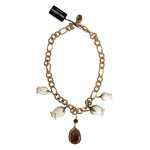 Dolce & Gabbana Gold Brass Short Chain Flower Crystal Pendant Necklace SMY10548