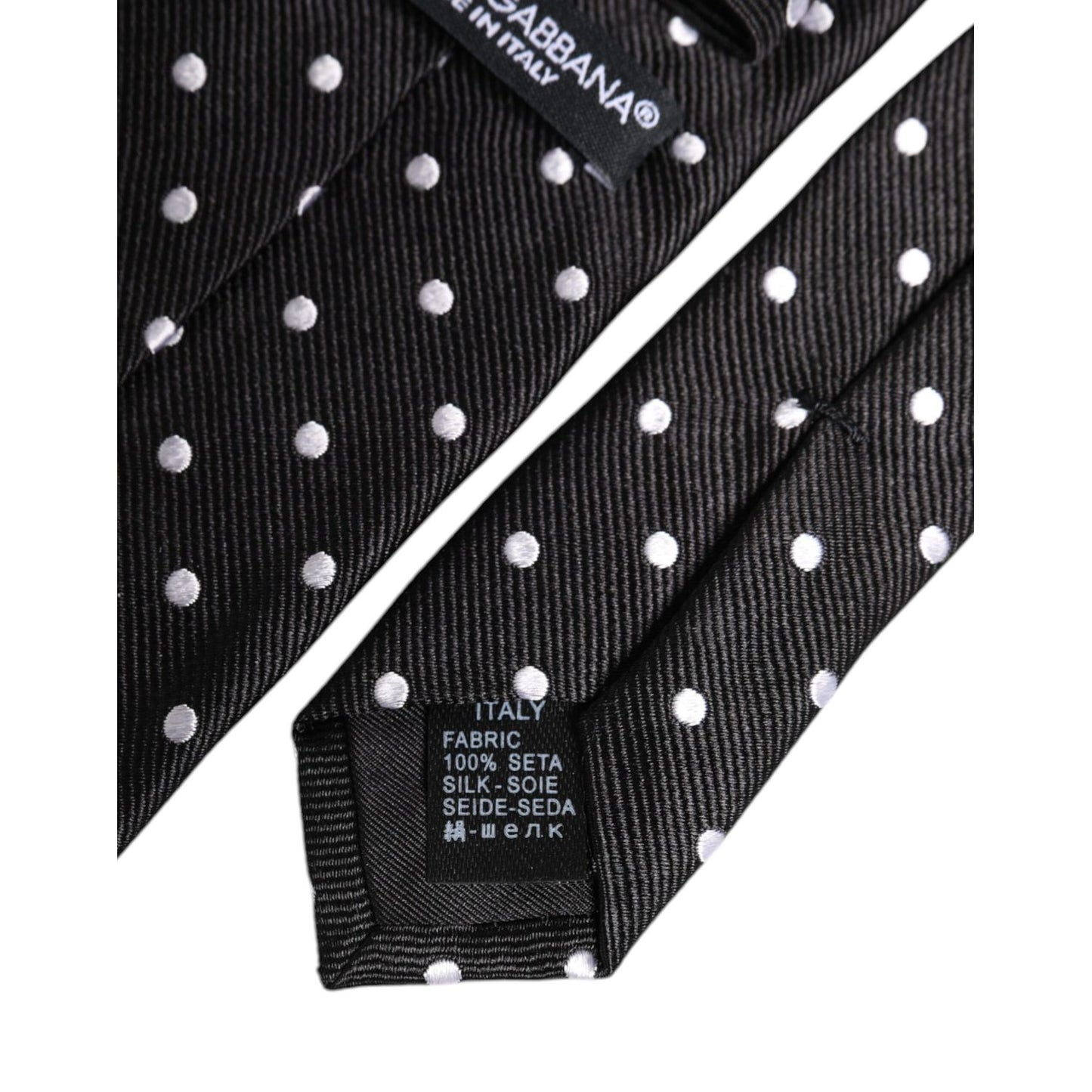 Dolce & Gabbana Black Polka Dots Silk Adjustable Necktie Tie KRA3466