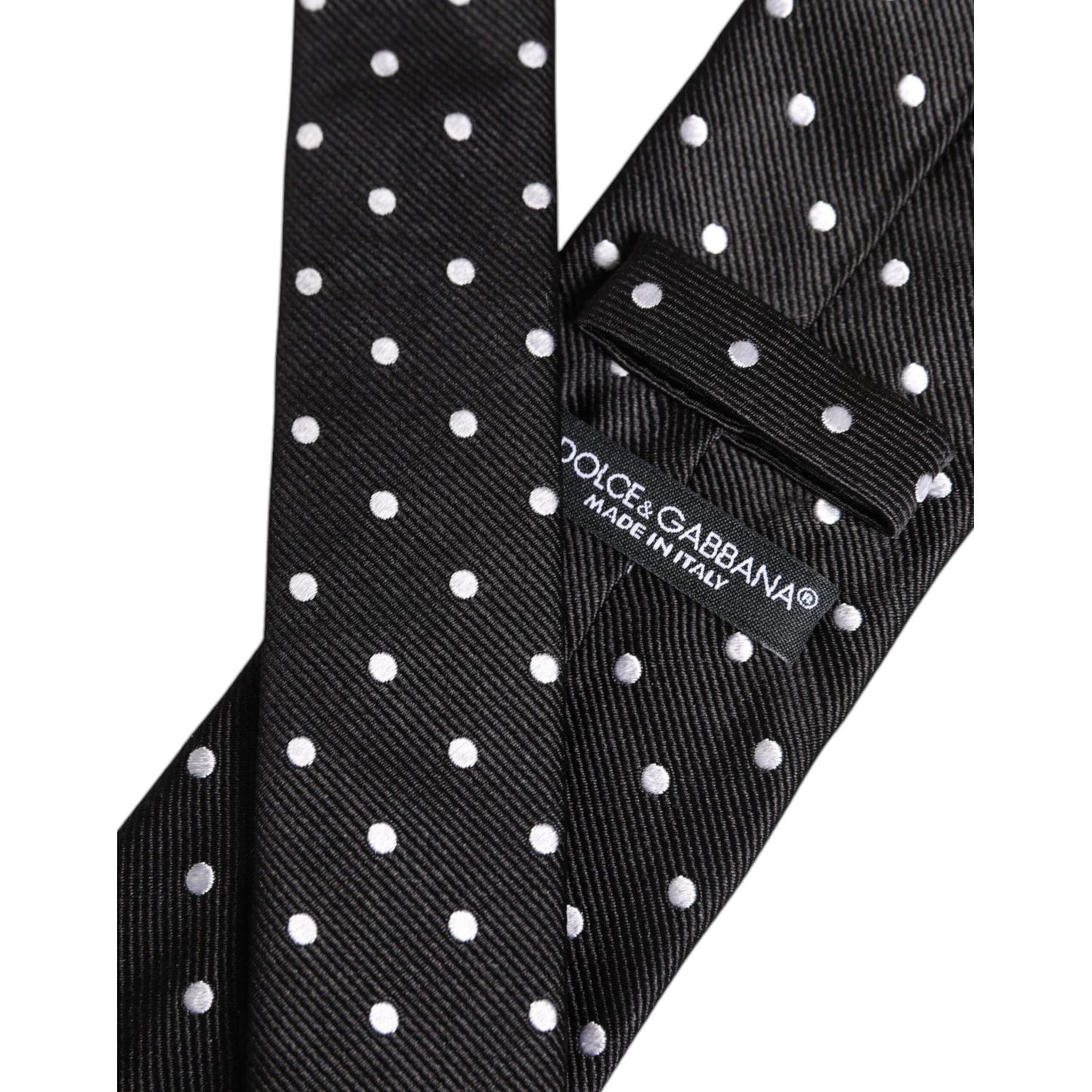 Dolce & Gabbana Black Polka Dots Silk Adjustable Necktie Tie KRA3466