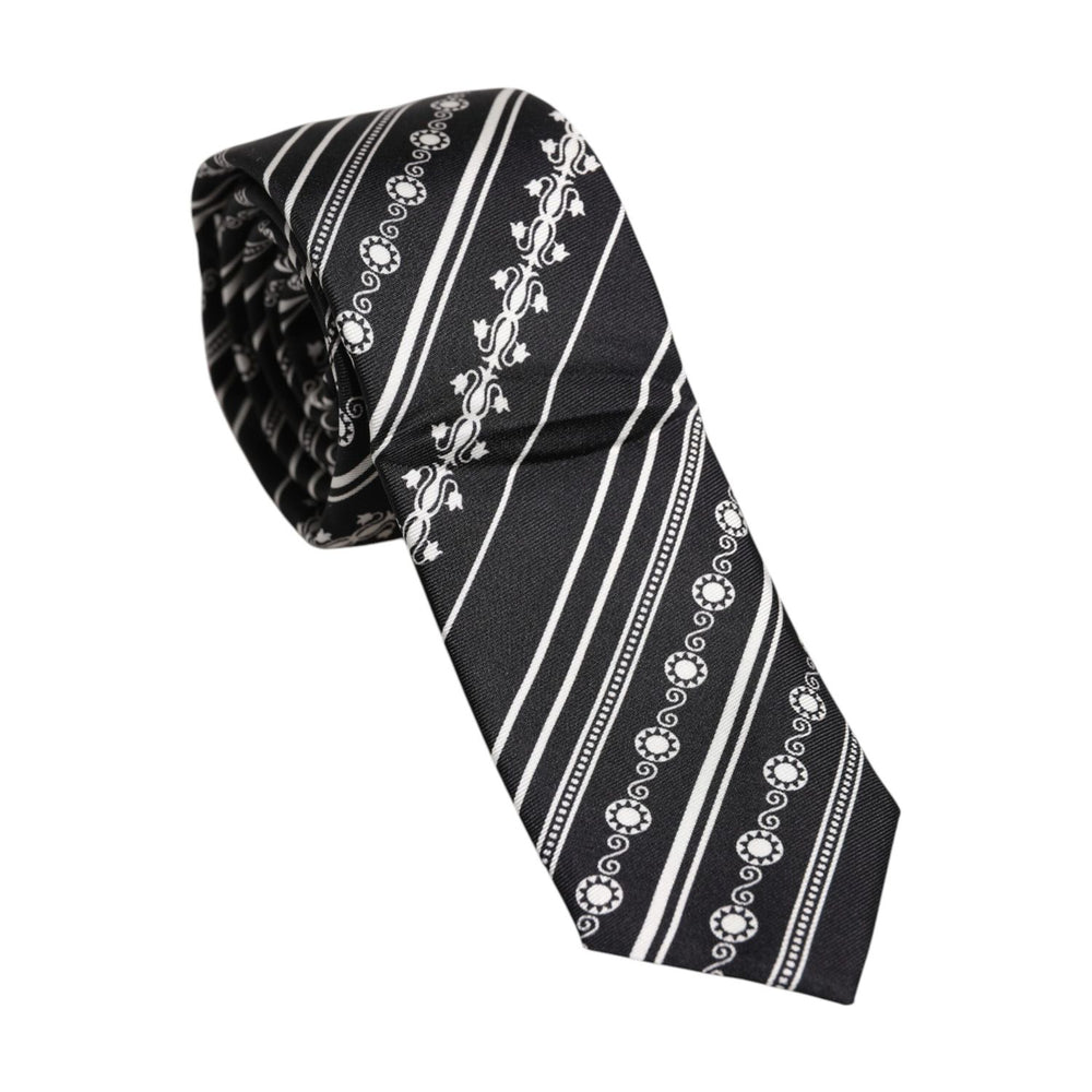 Dolce & Gabbana Black White Stripes Silk Adjustable Necktie Tie KRA3473