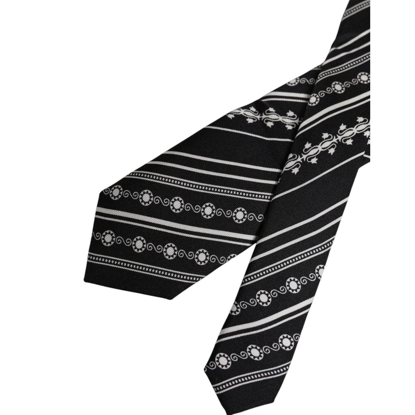 Dolce & Gabbana Black White Stripes Silk Adjustable Necktie Tie KRA3473