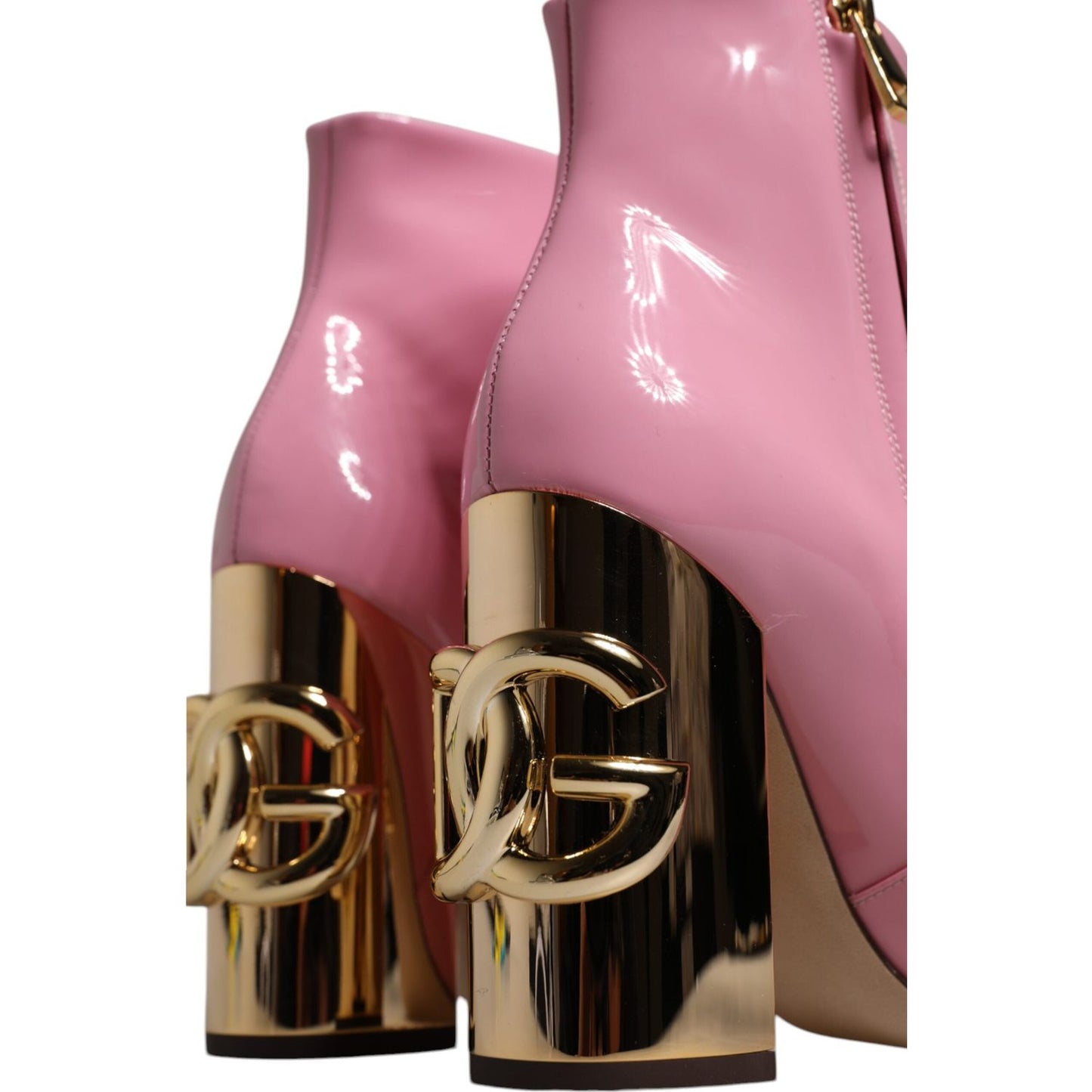 Dolce & Gabbana Pink Patent Leather Heel Mid Calf Boots Shoes