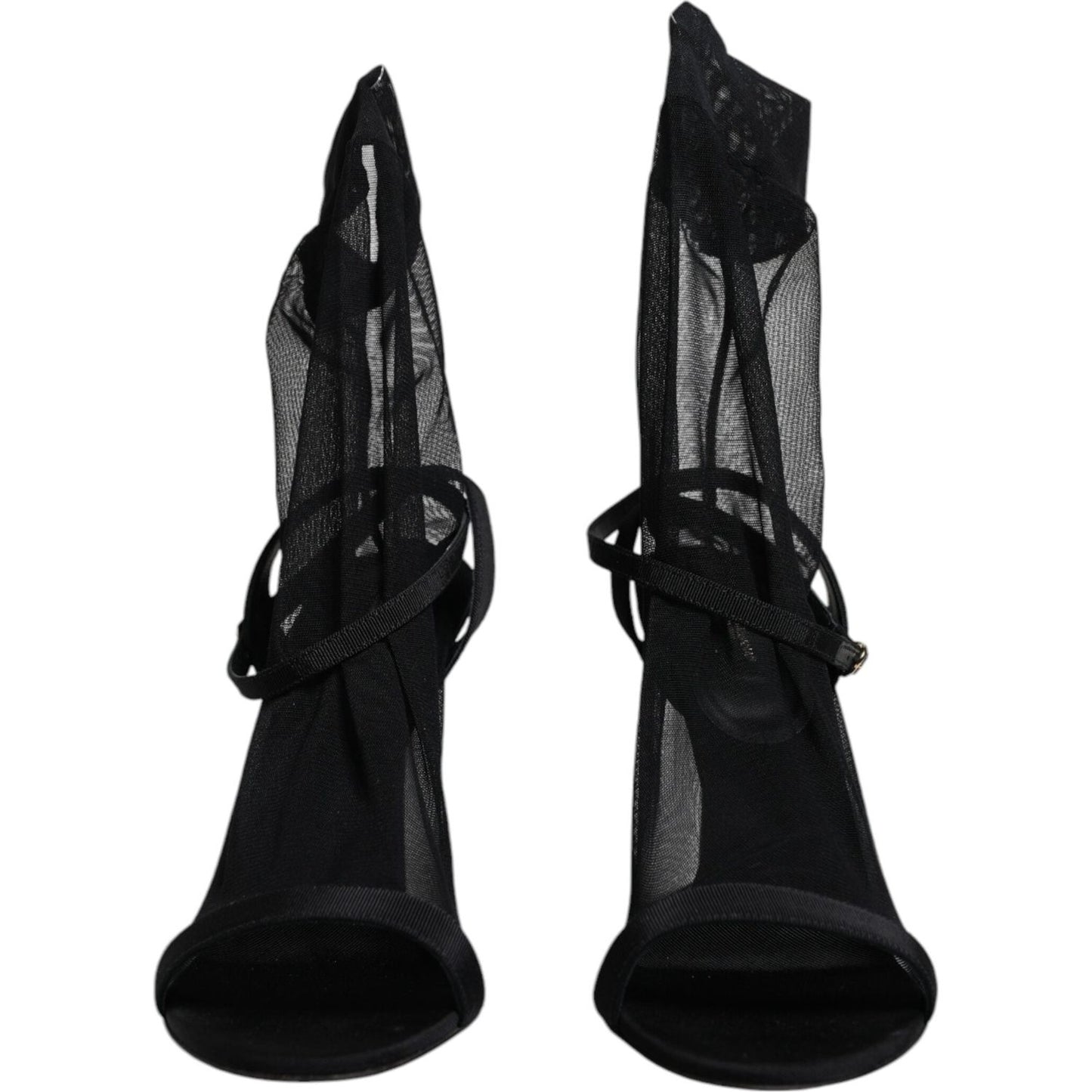 Dolce & Gabbana Black Tulle Stretch Heels Sandals Shoes