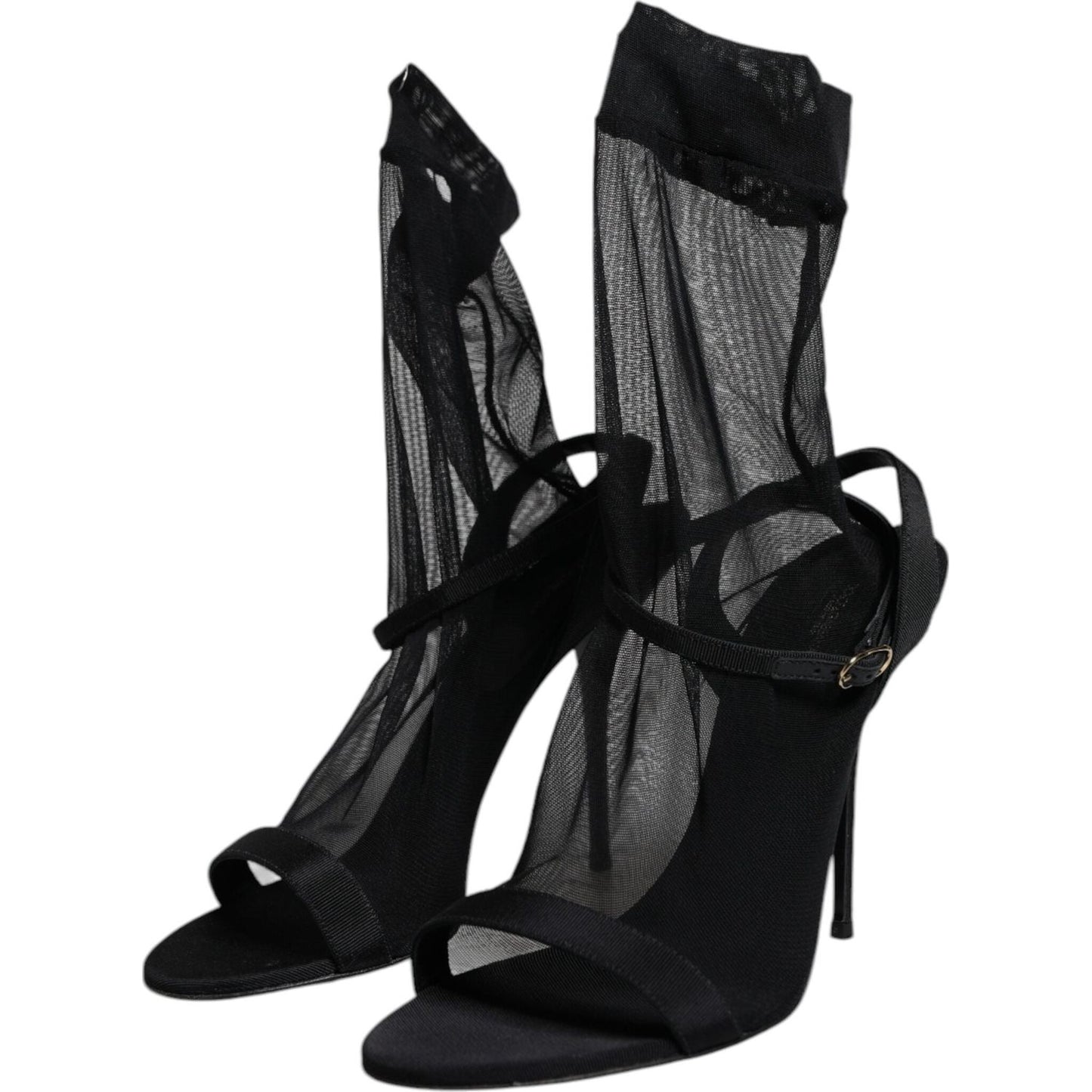 Dolce & Gabbana Black Tulle Stretch Heels Sandals Shoes