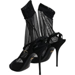 Dolce & Gabbana Black Tulle Stretch Heels Sandals Shoes