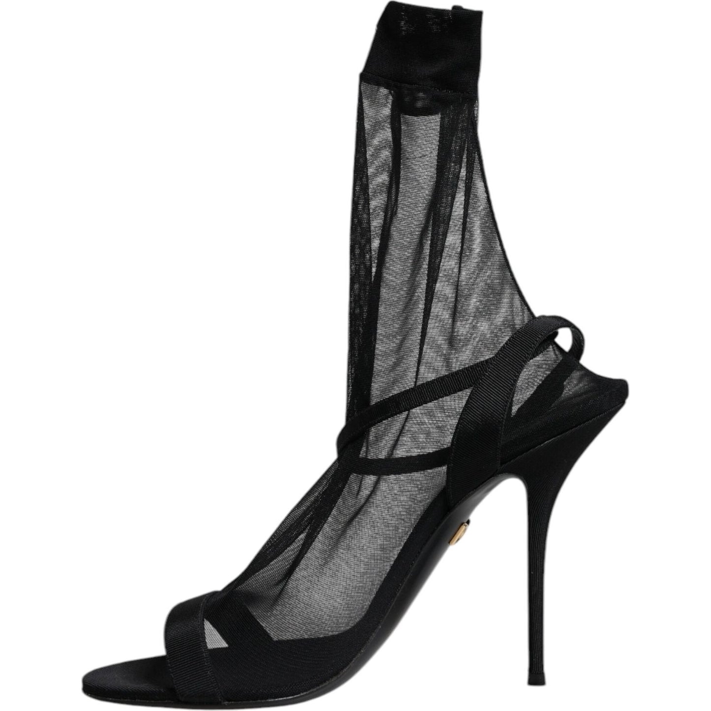 Dolce & Gabbana Black Tulle Stretch Heels Sandals Shoes