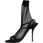 Dolce & Gabbana Black Tulle Stretch Heels Sandals Shoes