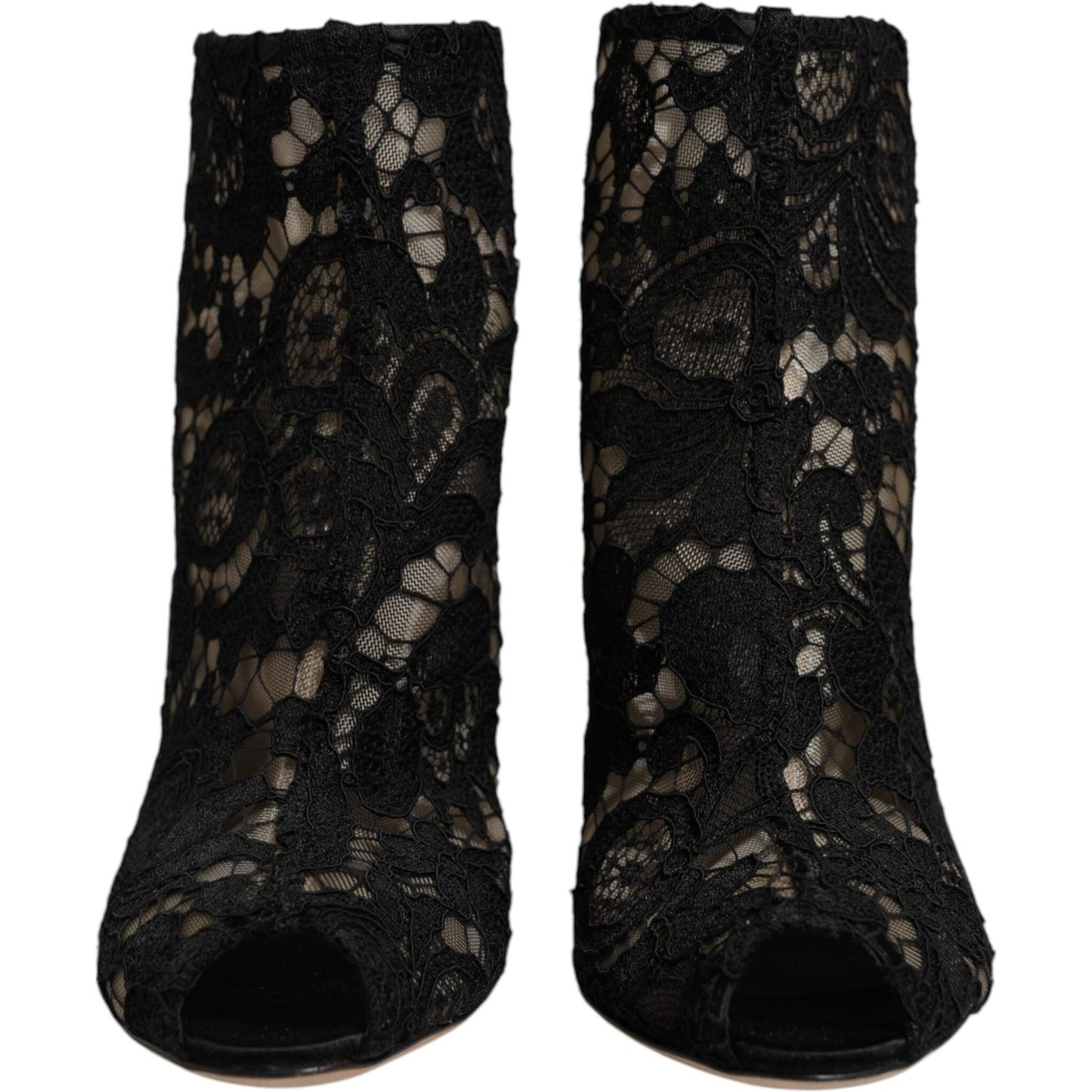 Dolce & Gabbana Black Floral Lace Heels Ankle Boots Shoes