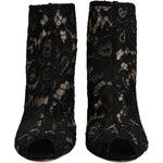 Dolce & Gabbana Black Floral Lace Heels Ankle Boots Shoes