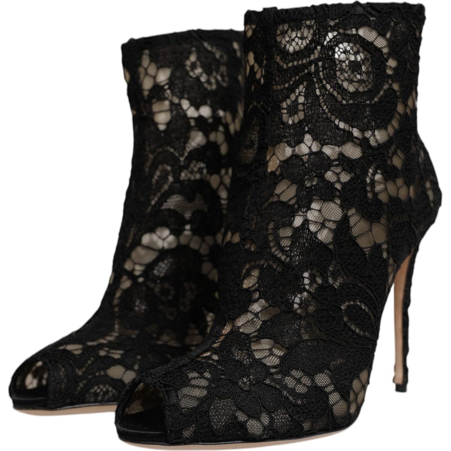 Dolce & Gabbana Black Floral Lace Heels Ankle Boots Shoes