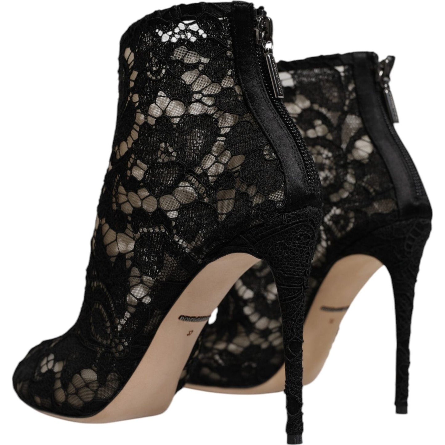 Dolce & Gabbana Black Floral Lace Heels Ankle Boots Shoes