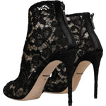 Dolce & Gabbana Black Floral Lace Heels Ankle Boots Shoes