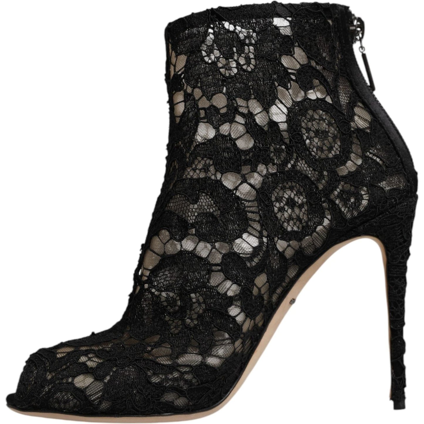 Dolce & Gabbana Black Floral Lace Heels Ankle Boots Shoes