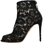Dolce & Gabbana Black Floral Lace Heels Ankle Boots Shoes