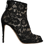 Dolce & Gabbana Black Floral Lace Heels Ankle Boots Shoes