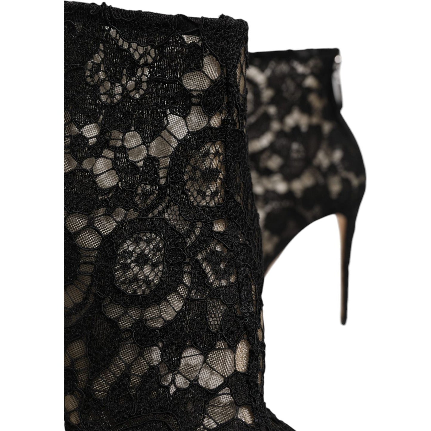 Dolce & Gabbana Black Floral Lace Heels Ankle Boots Shoes
